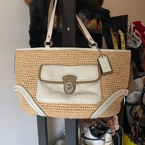 Coach Straw and Leather Shoulder Bag
